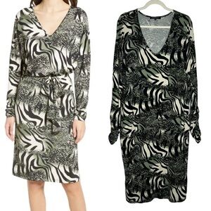 Isle Jacobsen Abstract Animal Print Long Sleeve Jersey Knit Lagenlook Midi Dress